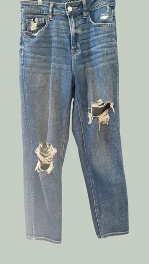 American Eagle Mom Straight Jeans 4 Regular Distressed Ripped Blue High‎ Rise thumbnail 1