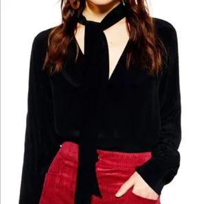 NWT Sheer Black Tie Neck Blouse thumbnail 2