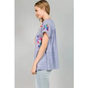 Embroidered Floral Peasant‎ Blouse | Short Sleeve Boho Top thumbnail 3