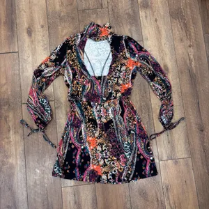 Free People All Dolled Up Open Back Long Sleeve Floral Paisley Mini Dress Size M thumbnail 5