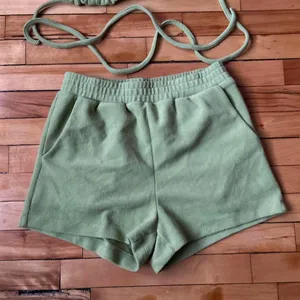 Fuzzy Bikini Shorts Set Chartreuse Sage Green Small Women's Night Wear Summer thumbnail 3