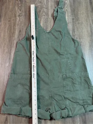 Free People We The Free Olive Green Denim Short Overalls thumbnail 5