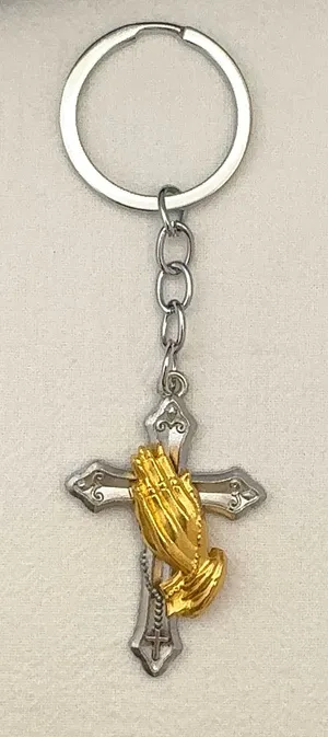 Cross Praying Hands Keychain Charm for Men Women Car Keychain Bag Charm thumbnail 1