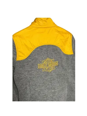 Harley-Davidson Womens Gray Fleece Yellow Quilted Shoulder Zip Jacket Medium Ha thumbnail 2