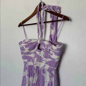 AMUR Selina Floral Halter Midi Dress Lavender White Cutout A-Line Size 4 thumbnail 3