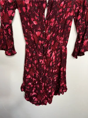 Free People All The Right Ruffles Red‎ Floral Boho Romper thumbnail 12