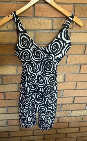 Anthropologie Dazey LA Black and White Tripnosis Swirl Bodysuit Size Small thumbnail 1
