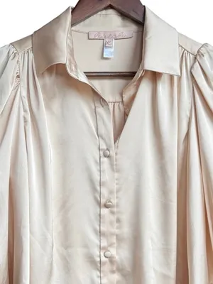 Anthropologie Hutch Long Sleeve Satin Ivory Button Down‎ Blouse Sz XS thumbnail 2