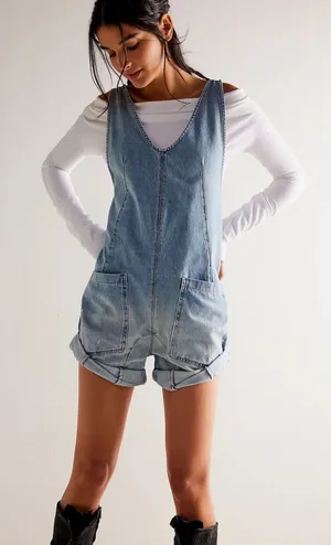 NWT Free People High Roller Denim Shortalls Size XS Bright Eyes Blue Overalls thumbnail 1