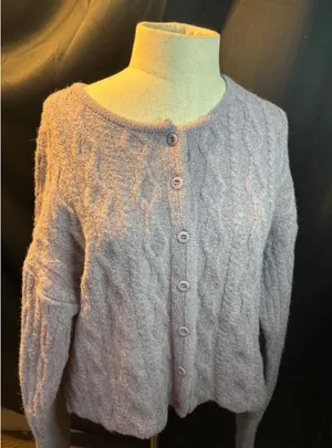 Breathe‎ Lavender Alpaca Blend Cable Knit Cardigan Sweater Purple Made in Korea thumbnail 1
