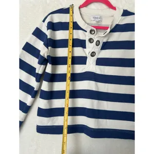 Evereve Womens Navy White Striped Henley Pullover Sweatshirt‎ Size S Small thumbnail 3