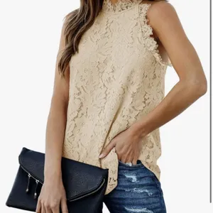 Berryou Women Lace Crochet Hollow Out Tank Tops Casual Sleeveless Shirt Size M thumbnail 1