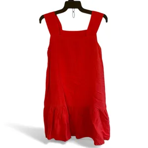 Loft Linen Blend Flounce Dress Women M Square Neck Above knee Coral Boho Fairy thumbnail 2