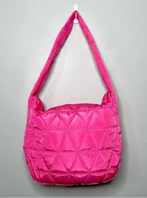 Pink Quilted Puffer Shoulder Bag Lightweight Hobo Bag Handbag New thumbnail 4