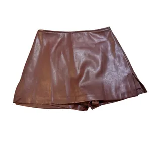 American Threads Faux Leather Mini Skort Burgundy Brown SM-SK40077B-AT Small thumbnail 3