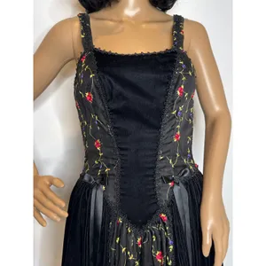 Late 80s Jeannie Nitro Gothic black velvet silk floral embroidered corset gown s thumbnail 4