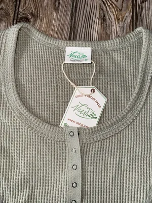 Very j thermal Sage Ribbed snap Button-Down Shirt waffle knit stretch soft NEW thumbnail 3