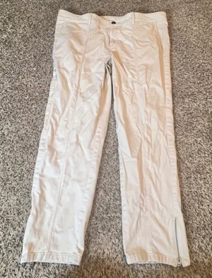 J. Jill‎ Women 14 Off White Straight Leg Pants Ankle Zip Seam Front Cotton Blend thumbnail 1