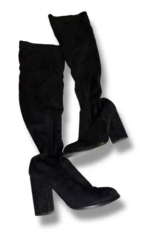 SOL SANA‎ Boots Womens 38 Black Suede Block Heel Knee High Shoes Modern Chic thumbnail 1