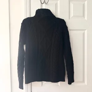 Inis Crafts Ireland Merino Wool Black Cable Knit Turtleneck Sweater Large Cozy thumbnail 7