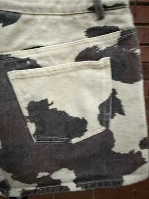 Le Lis Cow Print Denim Mini Skirt Western Country Concert Outfit XS Off White thumbnail 9