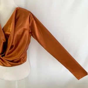 Pretty Little Thing New Satin Cowl Neck Long Sleeve Crop Top Rust Size 6 thumbnail 12