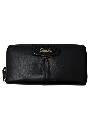 Coach Ashley Zip Around Accordion Leather Wallet Black thumbnail 12