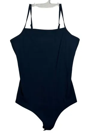 SPANX Navy Ribbed Square‎ Neck Spaghetti Strap Bodysuit Tank Top Women's M thumbnail 1