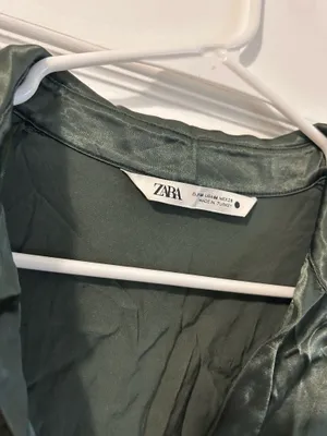 ZARA Satin Green Blouse Button-Up thumbnail 3