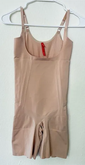 SPANX Open Bust Go Figure Mid Thigh Bodysuit Beige Medium thumbnail 1