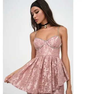 For Love & Lemons Shai Maxi Dress Dusty Pink Size Medium NWT Feminine Romantic thumbnail 5