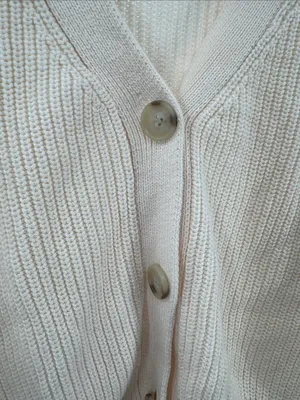 LOFT Cream Ribbed slouchy cropped cardigan S cotton casual fall winter neutral thumbnail 9