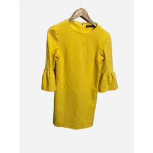 Zara Bell Sleeve Shift Dress Womens XS Yellow Ruffle Mini Mod Contemporary thumbnail 3