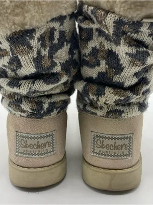 Skechers Womens Slip On Brown Mid-Calf Knit Cold Weather Boots Leopard 6 Animal thumbnail 4