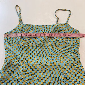 Commense Dress Large Blue Mustard Optical Print Strappy Midi Y2K thumbnail 8