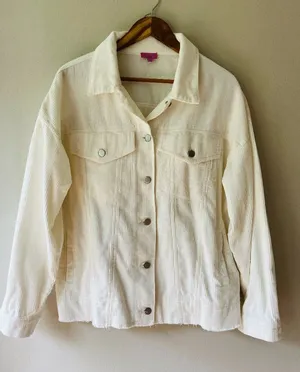 Corduroy Jacket‎ Sz L Women's Casual Solid Beige Cream Button Down with Pockets thumbnail 1