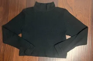 Aerie Blizzard Black Waffle Mockneck Long Sleeve T-Shirt Sz XXL thumbnail 1