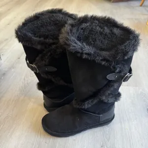 Bearpaw Women Black Suede Faux Fur Trim Winter Boots Buckle‎ Detail Size 10 thumbnail 3