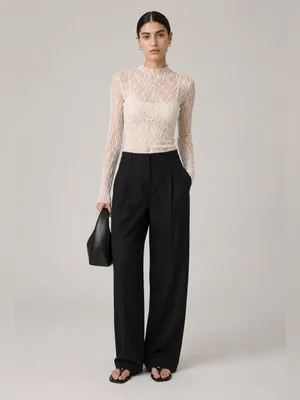 ASTR the label ivory sheer textured long sleeve top w/ asymmetric back detail. M thumbnail 2