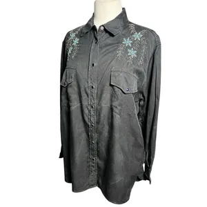 THE KOOPLES Women’s Black Acid Wash Beaded Snap Front Western Shirt thumbnail 3