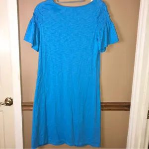 TALBOTS SMOCKED SLEEVE KNIT SHIFT DRESS Blue‎ SIZE Small thumbnail 2