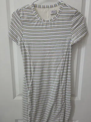 Oh Polly Cream and Blue Striped Mini Dress Size L thumbnail 2