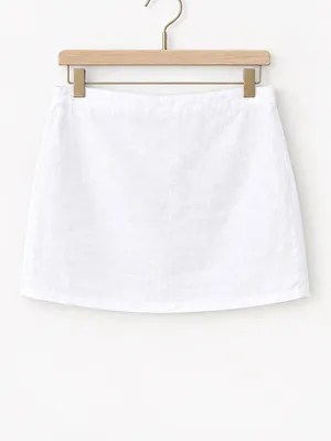 Reformation Luxe White 100% Linen Mini Skirt Pull-On High Rise Lined Size Small thumbnail 4