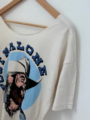 Post Malone Cowboy Off-the-Shoulder Graphic Off-White Tee thumbnail 3