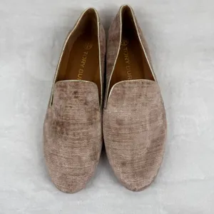 Tory Burch Dusty Rose Velvet Ribbed Smoking Slipper Loafers Gold Trim Flats 9.5‎ thumbnail 2