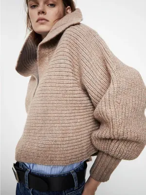 Zara cropped Cozy Ribbed Mock-Neck Sweater thumbnail 2