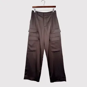 The Noli Shop Womens Pants Brown Milan Satin Cargo Relaxed Full Length Trouser 8 thumbnail 2