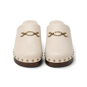 Larroudé Zuzi Ivory Leather Retro Horsebit Clog Mules Studded Wood Heel 6 NWOT thumbnail 5