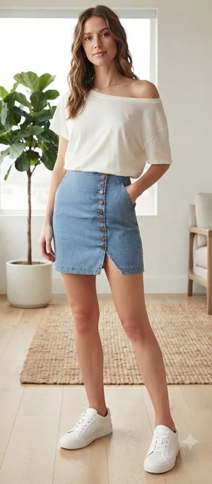 Pink Lily Light Blue Button-Front Denim Mini Skirt thumbnail 1