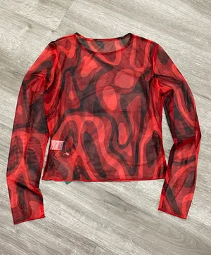Red & Black Mesh Long Sleeve Top Size M thumbnail 2